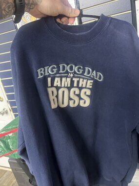 Big Dog Dad I Am The Boss Navy Blue Large Crewneck Sweatshirt
